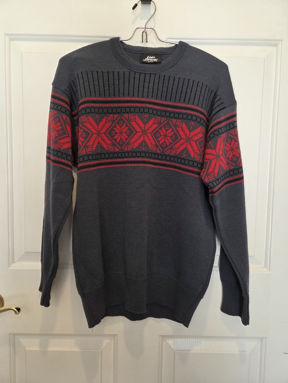 Vintage Style Dark Gray Sweater with Red Nordic Pattern By Lido Sports Size M